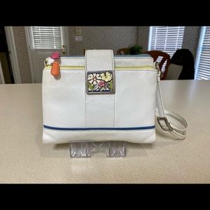 Brighton white leather wallet purse with colored zipper and flower accents!